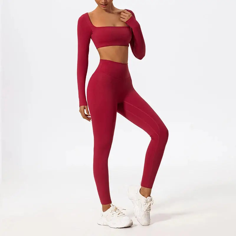 Ctenkevet Long sleeve Shirt Sports Set Women Fitness Yoga Suit Crop Top High Waist Gym Set Women Quick-Dry 2Pcs Yoga Clothes dermacollagene.com