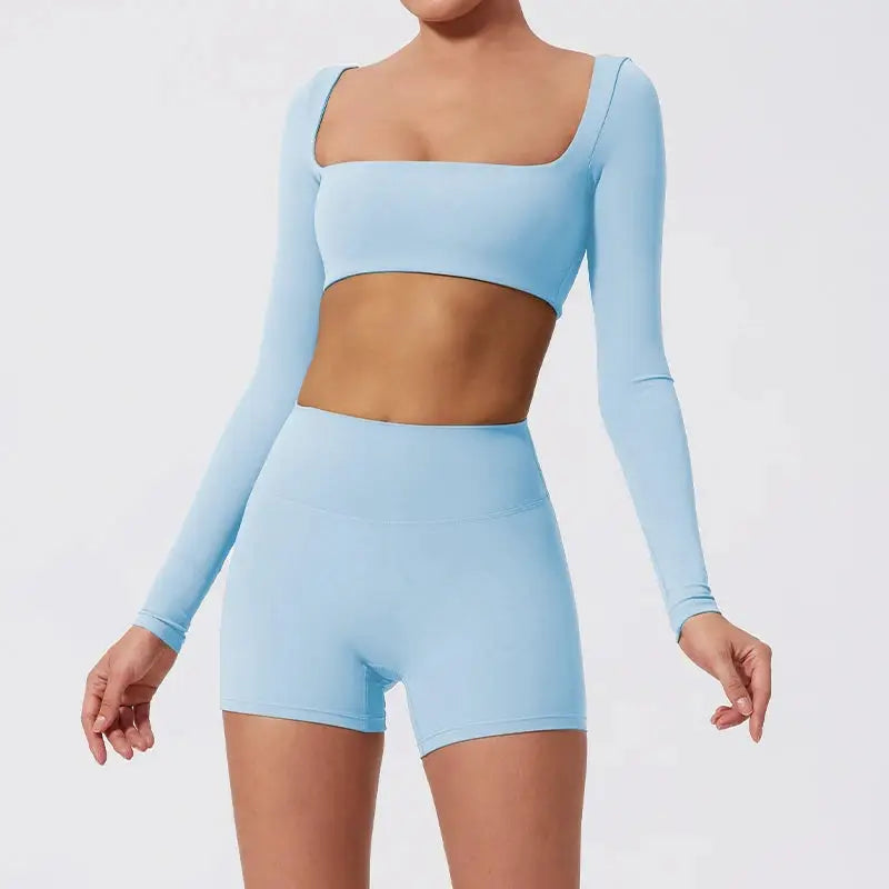 Ctenkevet Long sleeve Shirt Sports Set Women Fitness Yoga Suit Crop Top High Waist Gym Set Women Quick-Dry 2Pcs Yoga Clothes dermacollagene.com