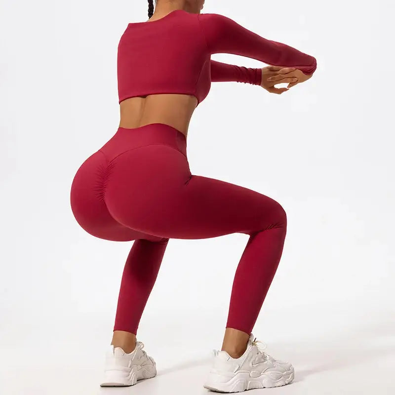 Ctenkevet Long sleeve Shirt Sports Set Women Fitness Yoga Suit Crop Top High Waist Gym Set Women Quick-Dry 2Pcs Yoga Clothes dermacollagene.com