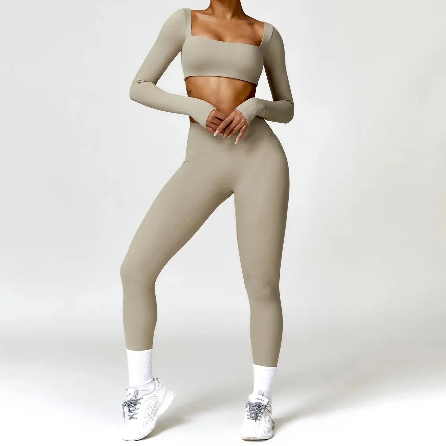 Ctenkevet Long sleeve Shirt Sports Set Women Fitness Yoga Suit Crop Top High Waist Gym Set Women Quick-Dry 2Pcs Yoga Clothes dermacollagene.com
