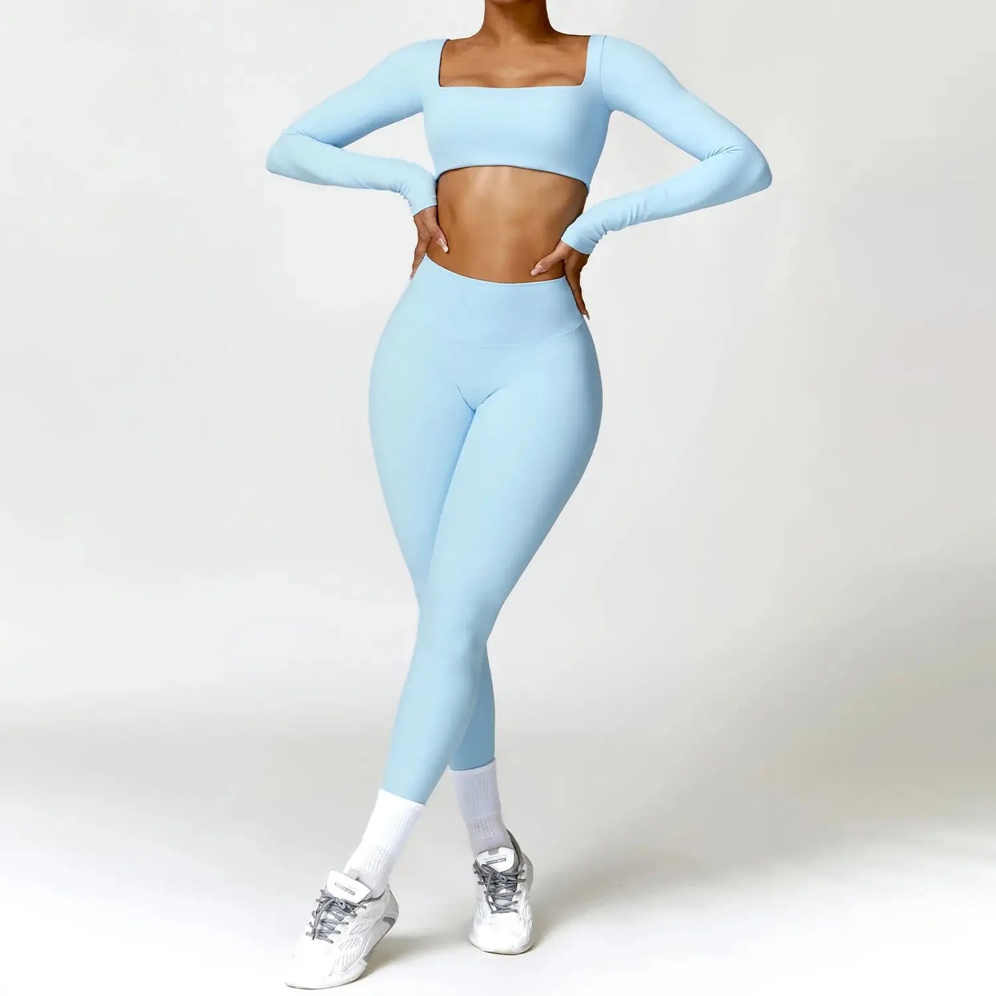 Ctenkevet Long sleeve Shirt Sports Set Women Fitness Yoga Suit Crop Top High Waist Gym Set Women Quick-Dry 2Pcs Yoga Clothes dermacollagene.com