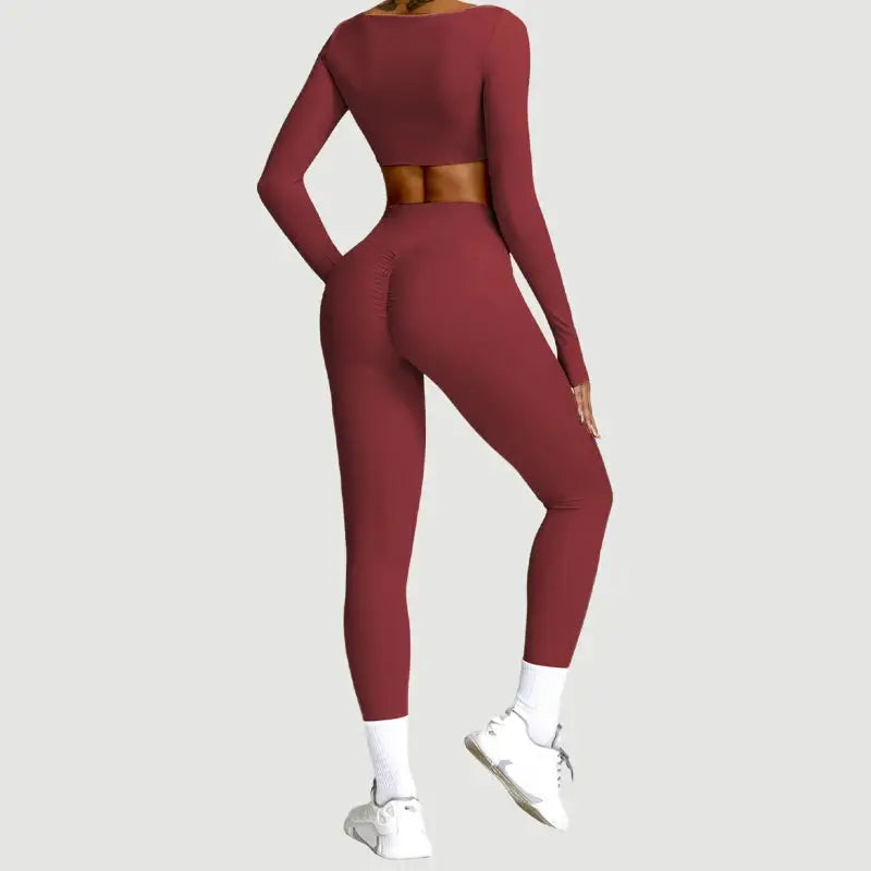 Hearuisavy 2PCS Long Sleeve Gym Set Women Yoga Clothes Quick-Drying Sportswear Running Leggings Workout Sports Crop Top Women dermacollagene.com