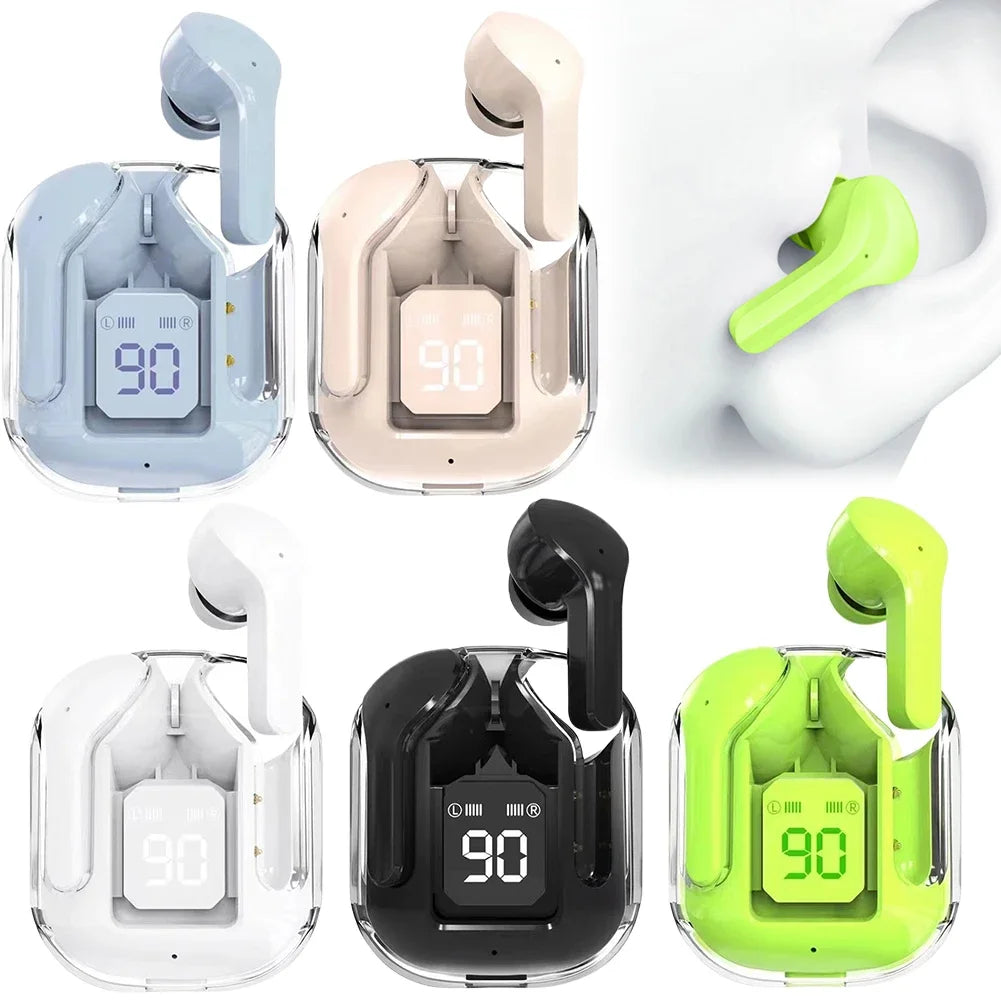Bluetooth-Compatible Noise Canceling Translucent Earphones with Digital Display Charging Case Small Ear Buds for Sports Working dermacollagene.com