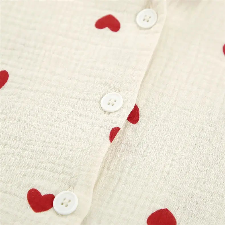 Summer New Love Heart Print Pyjama 100% Cotton Long Sleeve Set 2Pcs Outfit Lapel Sleepwear Button Down Women's Pajamas Nightwear dermacollagene.com