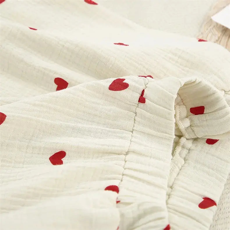 Summer New Love Heart Print Pyjama 100% Cotton Long Sleeve Set 2Pcs Outfit Lapel Sleepwear Button Down Women's Pajamas Nightwear dermacollagene.com