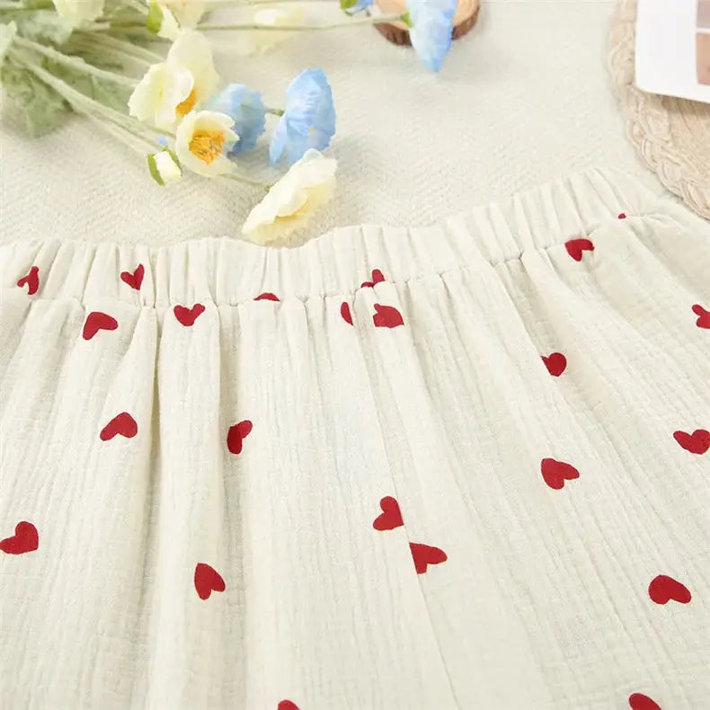 Summer New Love Heart Print Pyjama 100% Cotton Long Sleeve Set 2Pcs Outfit Lapel Sleepwear Button Down Women's Pajamas Nightwear dermacollagene.com