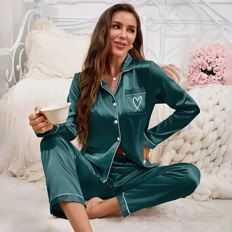 Women Pajama Set Embroidery Long Sleeve Tops with Long Pants 2 Piece Set Pj Victorian Pajama Style Sleepwear Pijama Loungewear dermacollagene.com