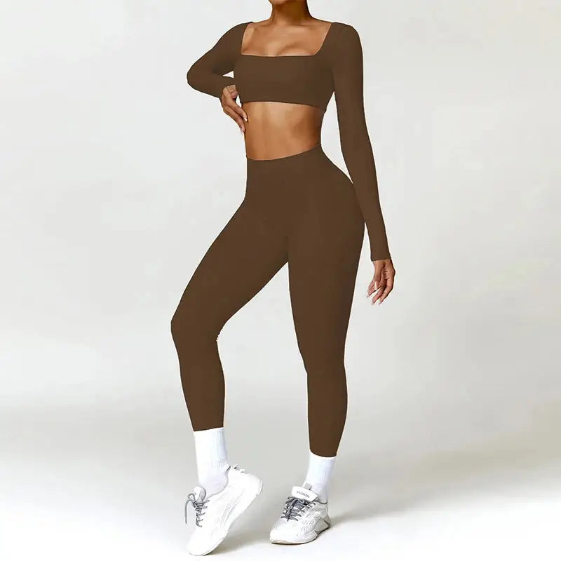 Ctenkevet Long sleeve Shirt Sports Set Women Fitness Yoga Suit Crop Top High Waist Gym Set Women Quick-Dry 2Pcs Yoga Clothes dermacollagene.com