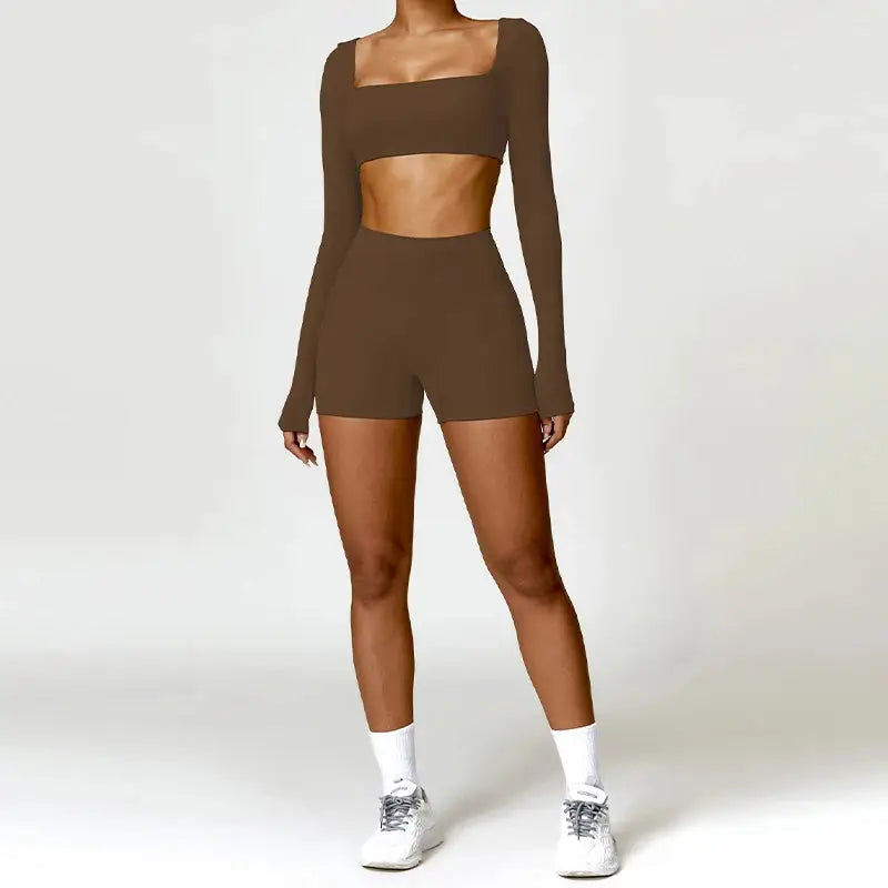 Ctenkevet Long sleeve Shirt Sports Set Women Fitness Yoga Suit Crop Top High Waist Gym Set Women Quick-Dry 2Pcs Yoga Clothes dermacollagene.com