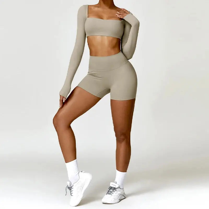 Hearuisavy 2PCS Long Sleeve Gym Set Women Yoga Clothes Quick-Drying Sportswear Running Leggings Workout Sports Crop Top Women dermacollagene.com