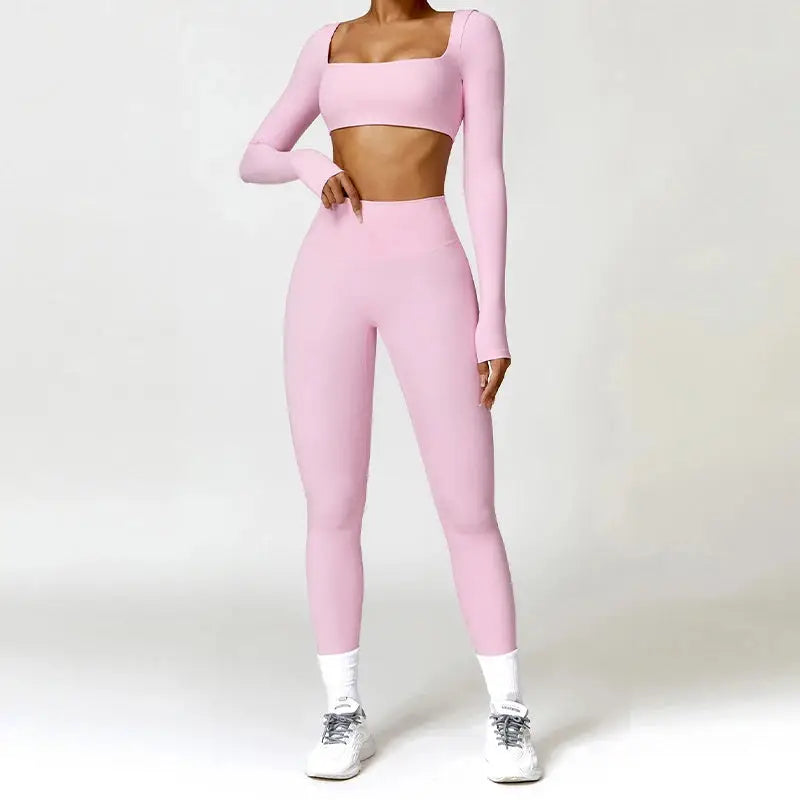 Hearuisavy 2PCS Long Sleeve Gym Set Women Yoga Clothes Quick-Drying Sportswear Running Leggings Workout Sports Crop Top Women dermacollagene.com