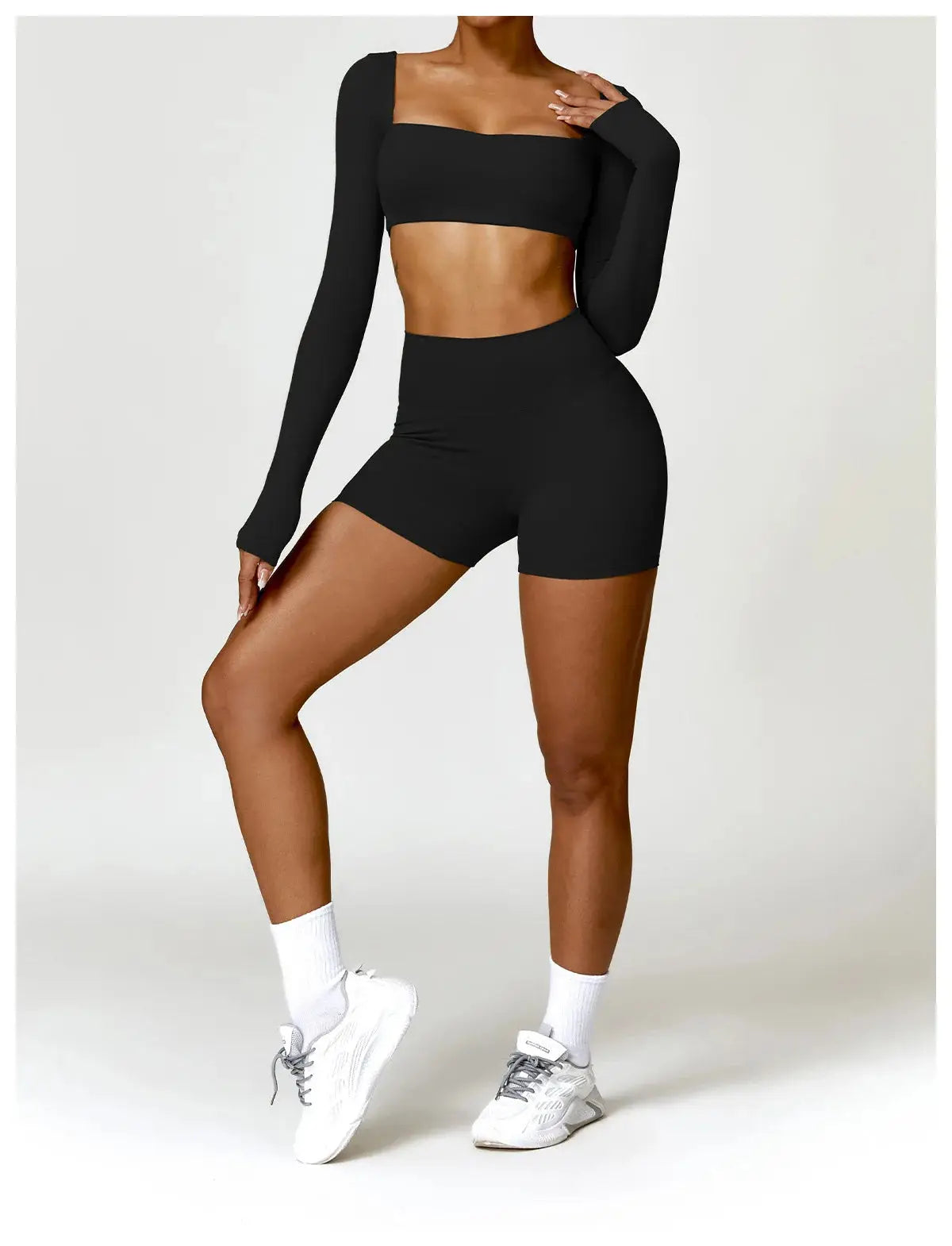Hearuisavy 2PCS Long Sleeve Gym Set Women Yoga Clothes Quick-Drying Sportswear Running Leggings Workout Sports Crop Top Women dermacollagene.com