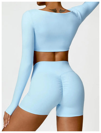 Hearuisavy 2PCS Long Sleeve Gym Set Women Yoga Clothes Quick-Drying Sportswear Running Leggings Workout Sports Crop Top Women dermacollagene.com