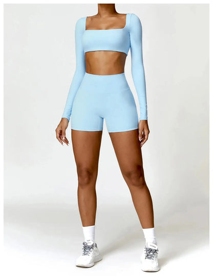 Hearuisavy 2PCS Long Sleeve Gym Set Women Yoga Clothes Quick-Drying Sportswear Running Leggings Workout Sports Crop Top Women dermacollagene.com