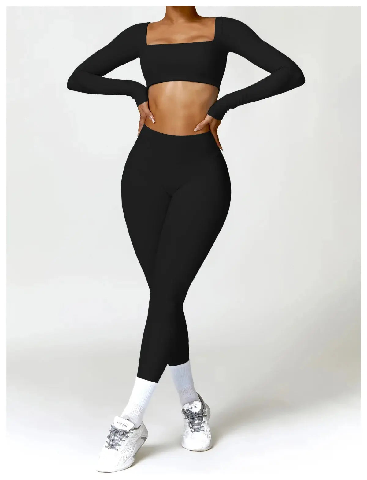 Hearuisavy 2PCS Long Sleeve Gym Set Women Yoga Clothes Quick-Drying Sportswear Running Leggings Workout Sports Crop Top Women dermacollagene.com
