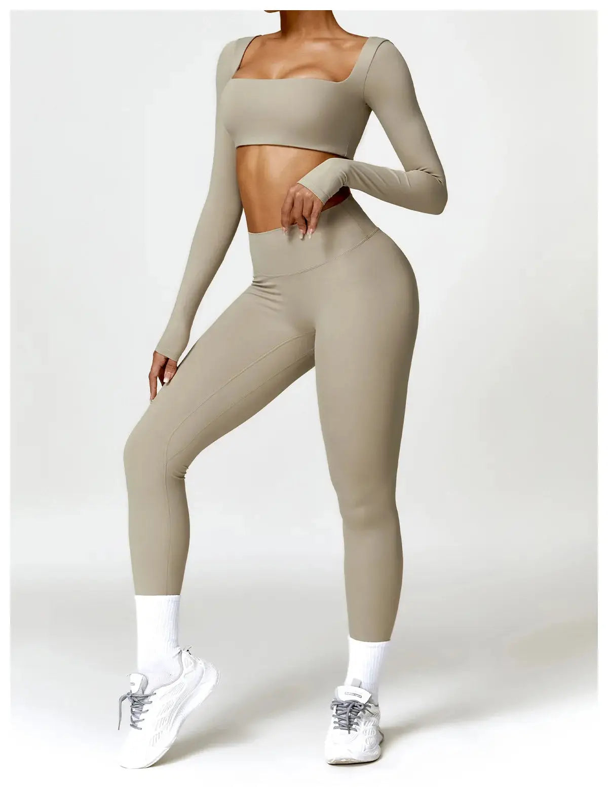 Hearuisavy 2PCS Long Sleeve Gym Set Women Yoga Clothes Quick-Drying Sportswear Running Leggings Workout Sports Crop Top Women dermacollagene.com