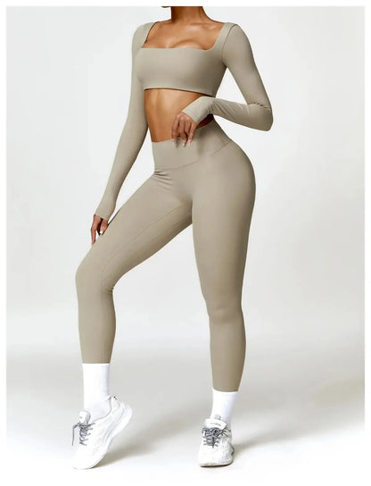 Hearuisavy 2PCS Long Sleeve Gym Set Women Yoga Clothes Quick-Drying Sportswear Running Leggings Workout Sports Crop Top Women dermacollagene.com