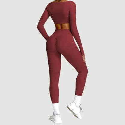 Hearuisavy 2PCS Long Sleeve Gym Set Women Yoga Clothes Quick-Drying Sportswear Running Leggings Workout Sports Crop Top Women dermacollagene.com