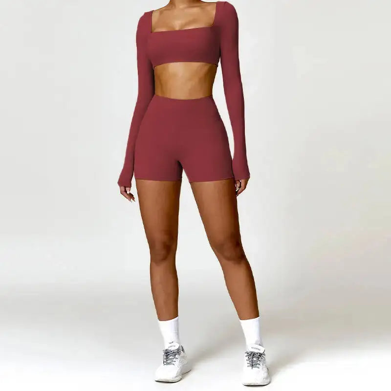 Hearuisavy 2PCS Long Sleeve Gym Set Women Yoga Clothes Quick-Drying Sportswear Running Leggings Workout Sports Crop Top Women dermacollagene.com
