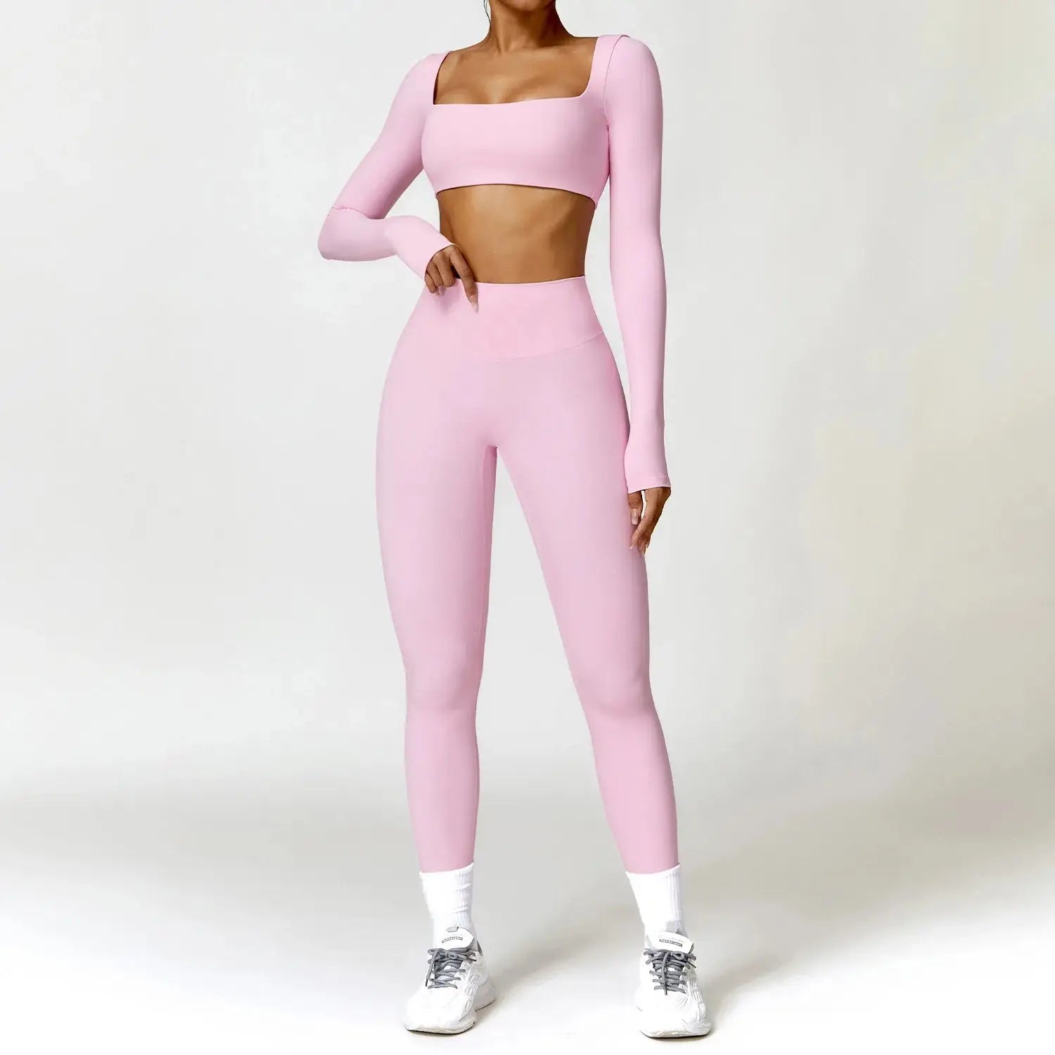 Hearuisavy 2PCS Long Sleeve Gym Set Women Yoga Clothes Quick-Drying Sportswear Running Leggings Workout Sports Crop Top Women dermacollagene.com