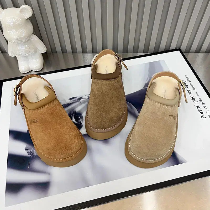 New Luxury Winter Women's Mules Slippers Plush Fashion Retro Bean Shoes Cotton Ladies Thick Sole Slippers Platform Woman Boots dermacollagene.com