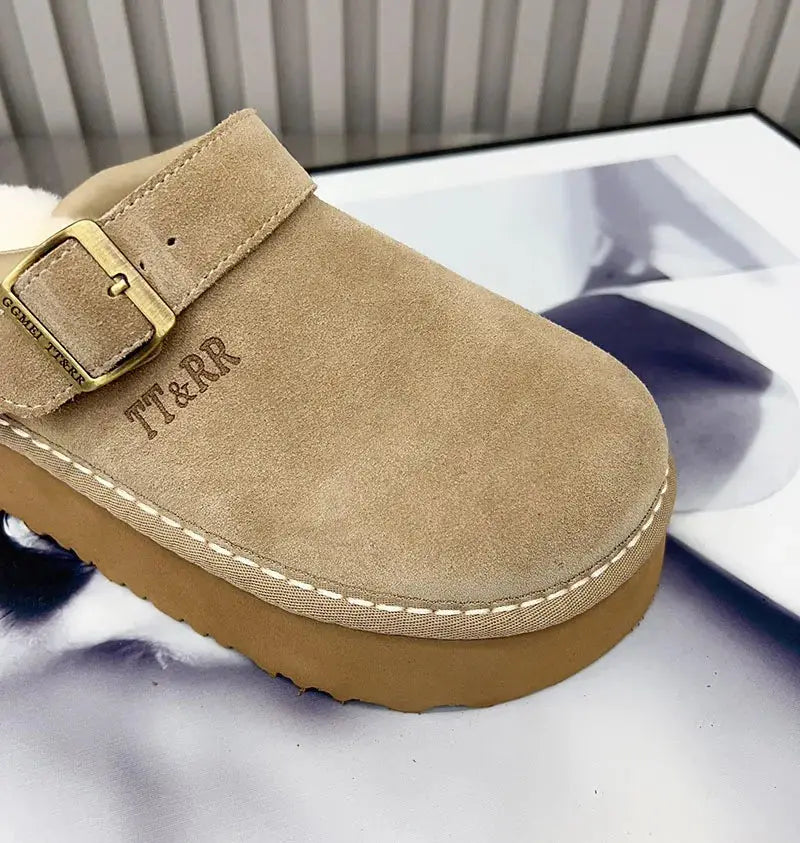 New Luxury Winter Women's Mules Slippers Plush Fashion Retro Bean Shoes Cotton Ladies Thick Sole Slippers Platform Woman Boots dermacollagene.com