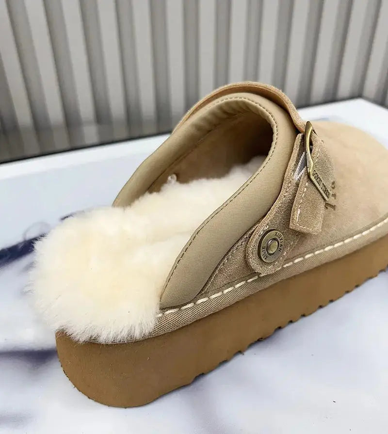 New Luxury Winter Women's Mules Slippers Plush Fashion Retro Bean Shoes Cotton Ladies Thick Sole Slippers Platform Woman Boots dermacollagene.com