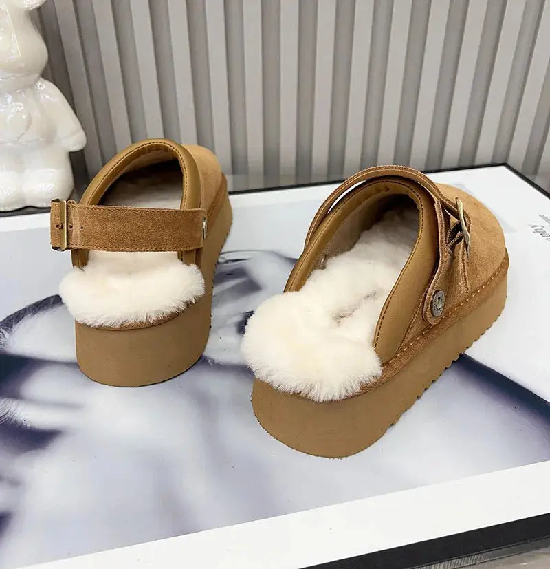 New Luxury Winter Women's Mules Slippers Plush Fashion Retro Bean Shoes Cotton Ladies Thick Sole Slippers Platform Woman Boots dermacollagene.com