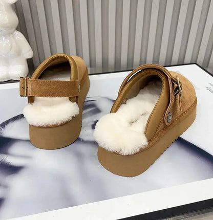 New Luxury Winter Women's Mules Slippers Plush Fashion Retro Bean Shoes Cotton Ladies Thick Sole Slippers Platform Woman Boots dermacollagene.com
