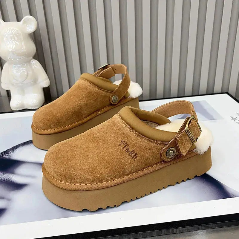 New Luxury Winter Women's Mules Slippers Plush Fashion Retro Bean Shoes Cotton Ladies Thick Sole Slippers Platform Woman Boots dermacollagene.com