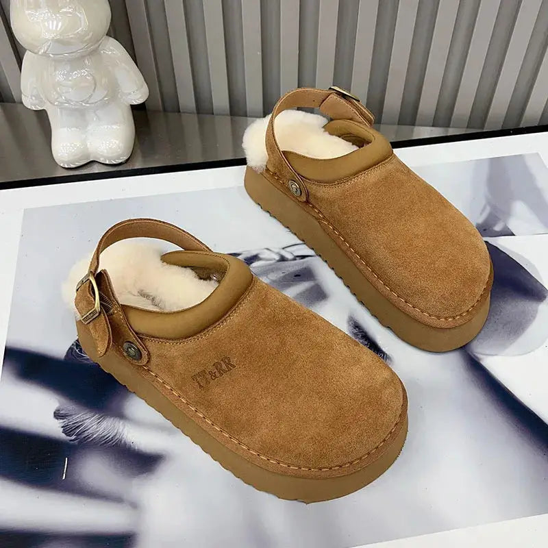 New Luxury Winter Women's Mules Slippers Plush Fashion Retro Bean Shoes Cotton Ladies Thick Sole Slippers Platform Woman Boots dermacollagene.com