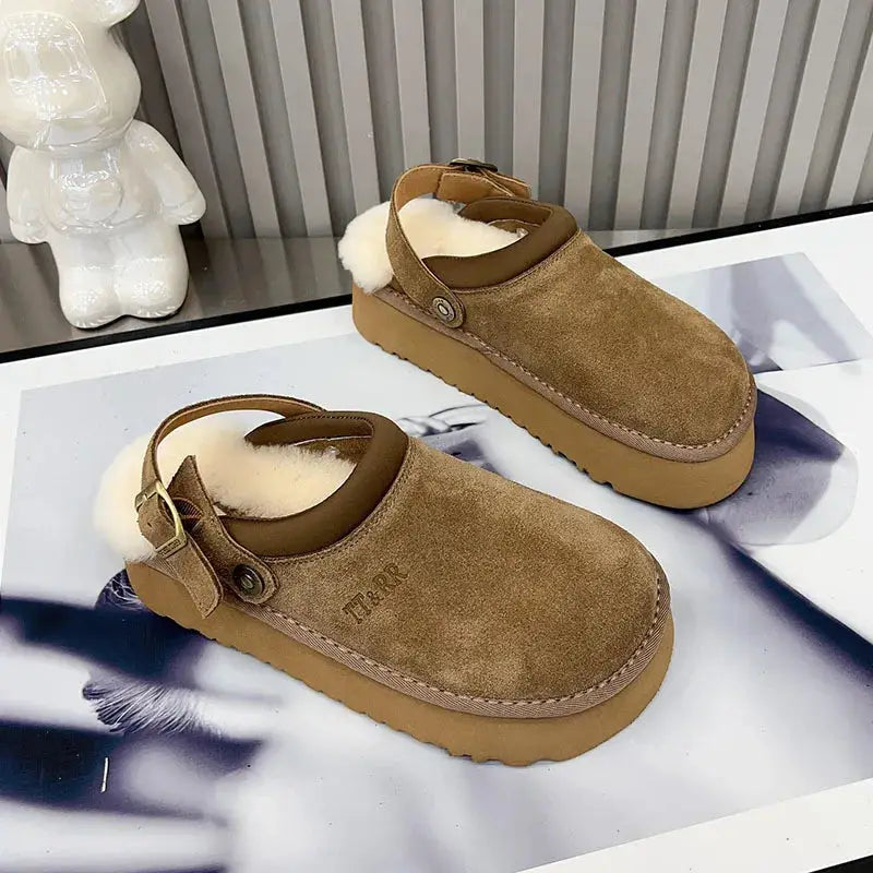 New Luxury Winter Women's Mules Slippers Plush Fashion Retro Bean Shoes Cotton Ladies Thick Sole Slippers Platform Woman Boots dermacollagene.com