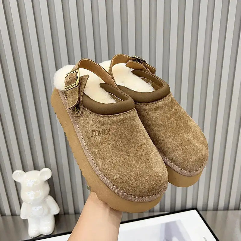 New Luxury Winter Women's Mules Slippers Plush Fashion Retro Bean Shoes Cotton Ladies Thick Sole Slippers Platform Woman Boots dermacollagene.com