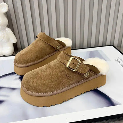 New Luxury Winter Women's Mules Slippers Plush Fashion Retro Bean Shoes Cotton Ladies Thick Sole Slippers Platform Woman Boots dermacollagene.com