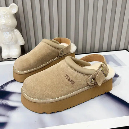 New Luxury Winter Women's Mules Slippers Plush Fashion Retro Bean Shoes Cotton Ladies Thick Sole Slippers Platform Woman Boots dermacollagene.com