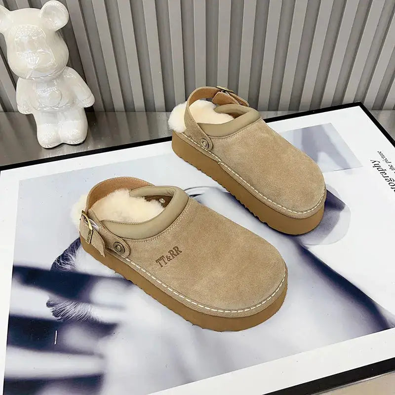 New Luxury Winter Women's Mules Slippers Plush Fashion Retro Bean Shoes Cotton Ladies Thick Sole Slippers Platform Woman Boots dermacollagene.com