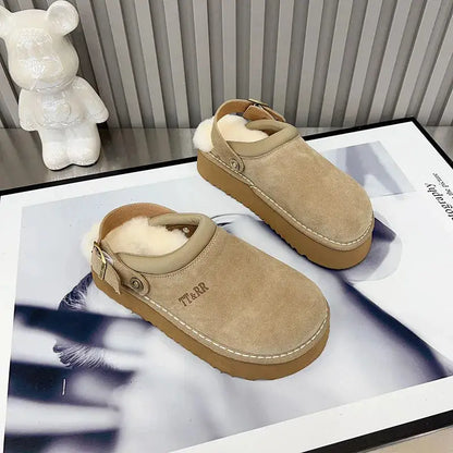 New Luxury Winter Women's Mules Slippers Plush Fashion Retro Bean Shoes Cotton Ladies Thick Sole Slippers Platform Woman Boots dermacollagene.com