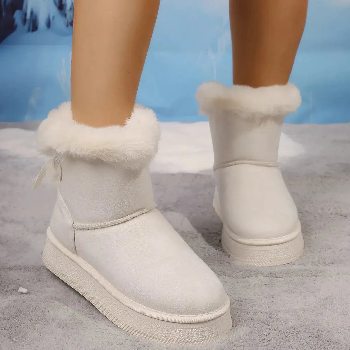Outer Wear Non-slip Short Boot New Winter Warm Plush Women Shoes Bow Knot Snow Boots Ladies Platform Shoes Ankle Boots for Women dermacollagene.com