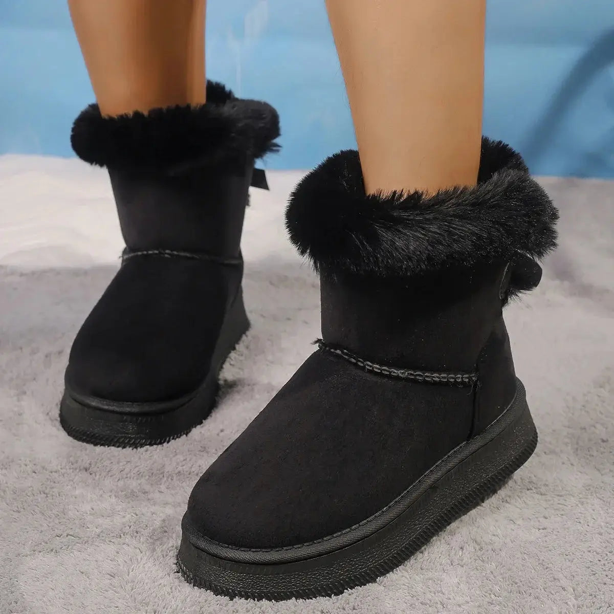 Outer Wear Non-slip Short Boot New Winter Warm Plush Women Shoes Bow Knot Snow Boots Ladies Platform Shoes Ankle Boots for Women dermacollagene.com