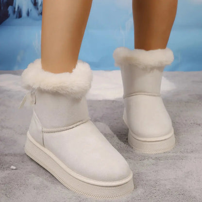 Outer Wear Non-slip Short Boot New Winter Warm Plush Women Shoes Bow Knot Snow Boots Ladies Platform Shoes Ankle Boots for Women dermacollagene.com