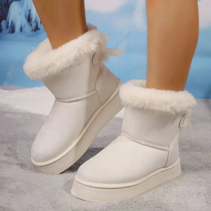 Outer Wear Non-slip Short Boot New Winter Warm Plush Women Shoes Bow Knot Snow Boots Ladies Platform Shoes Ankle Boots for Women dermacollagene.com