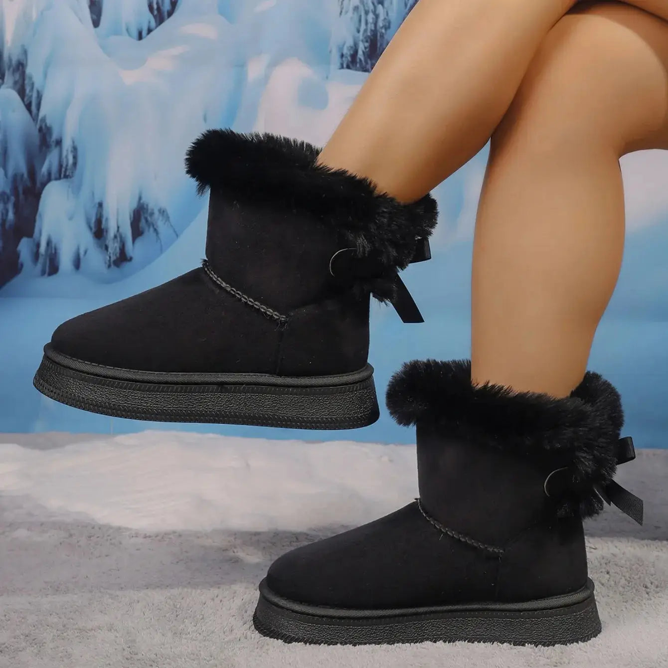 Outer Wear Non-slip Short Boot New Winter Warm Plush Women Shoes Bow Knot Snow Boots Ladies Platform Shoes Ankle Boots for Women dermacollagene.com
