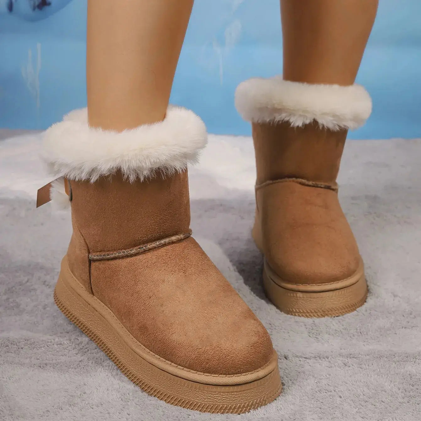 Outer Wear Non-slip Short Boot New Winter Warm Plush Women Shoes Bow Knot Snow Boots Ladies Platform Shoes Ankle Boots for Women dermacollagene.com