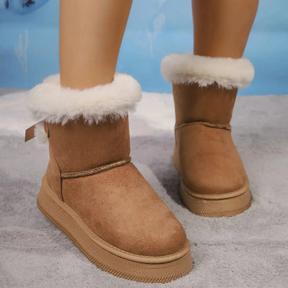 Outer Wear Non-slip Short Boot New Winter Warm Plush Women Shoes Bow Knot Snow Boots Ladies Platform Shoes Ankle Boots for Women dermacollagene.com