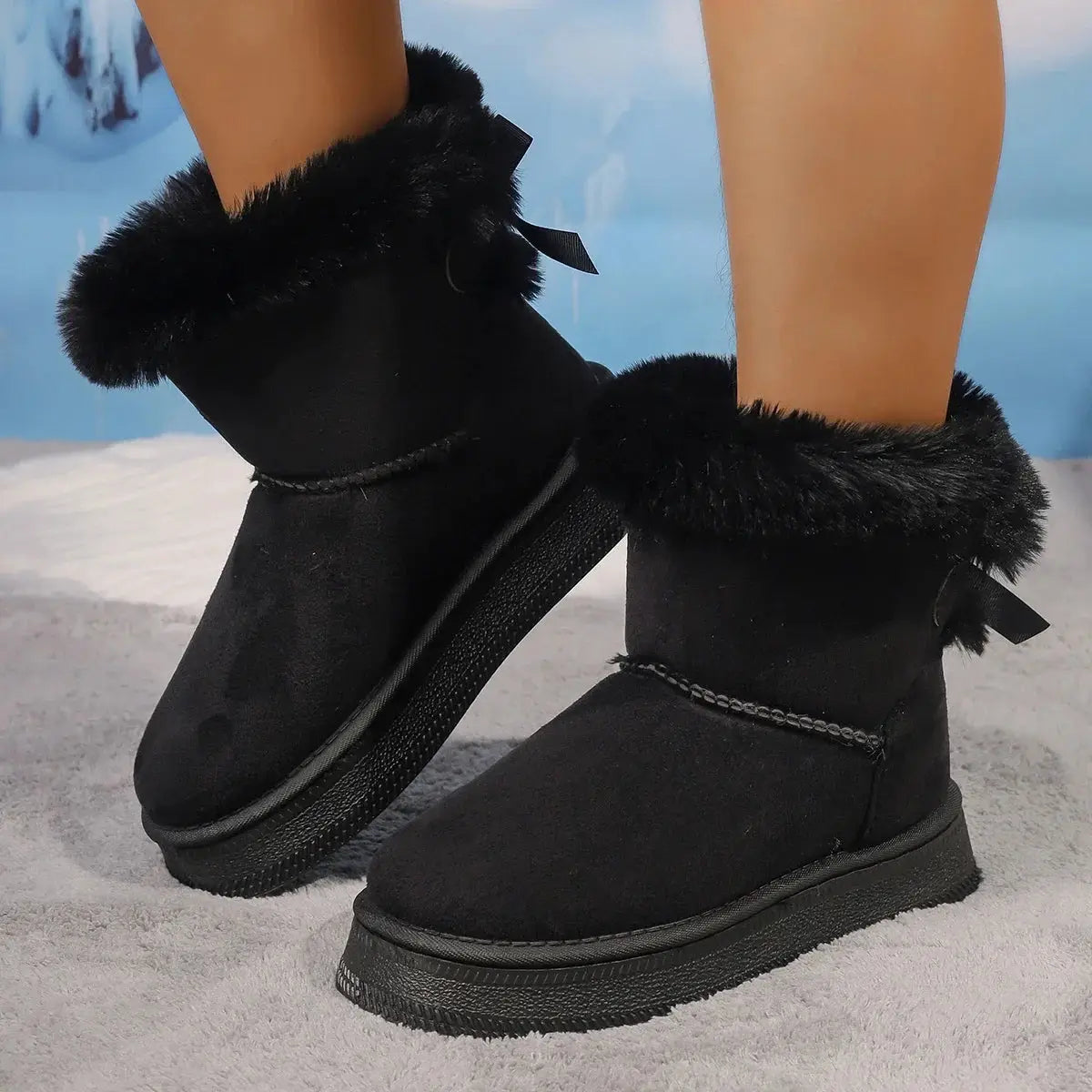 Outer Wear Non-slip Short Boot New Winter Warm Plush Women Shoes Bow Knot Snow Boots Ladies Platform Shoes Ankle Boots for Women dermacollagene.com