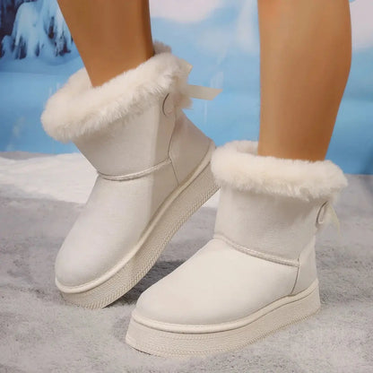 Outer Wear Non-slip Short Boot New Winter Warm Plush Women Shoes Bow Knot Snow Boots Ladies Platform Shoes Ankle Boots for Women dermacollagene.com