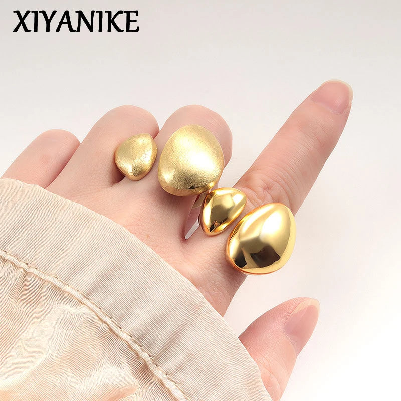 XIYANIKE Asymmetric Geometric Glossy Brushed Open Rings For Women Fashion New Jewelry Gift Party Beach Vacation anillos mujer dermacollagene.com