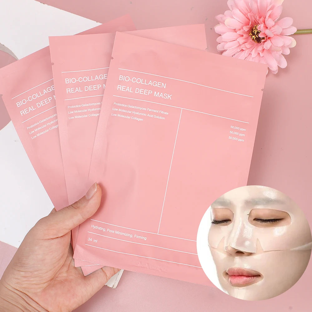 1/2/5/10Pcs Bio Collagen Face Mask Shrink Pores Deep Hydrating Moisturizing Split Mask Firming Nourish Brighten Facial Skin Care dermacollagene.com