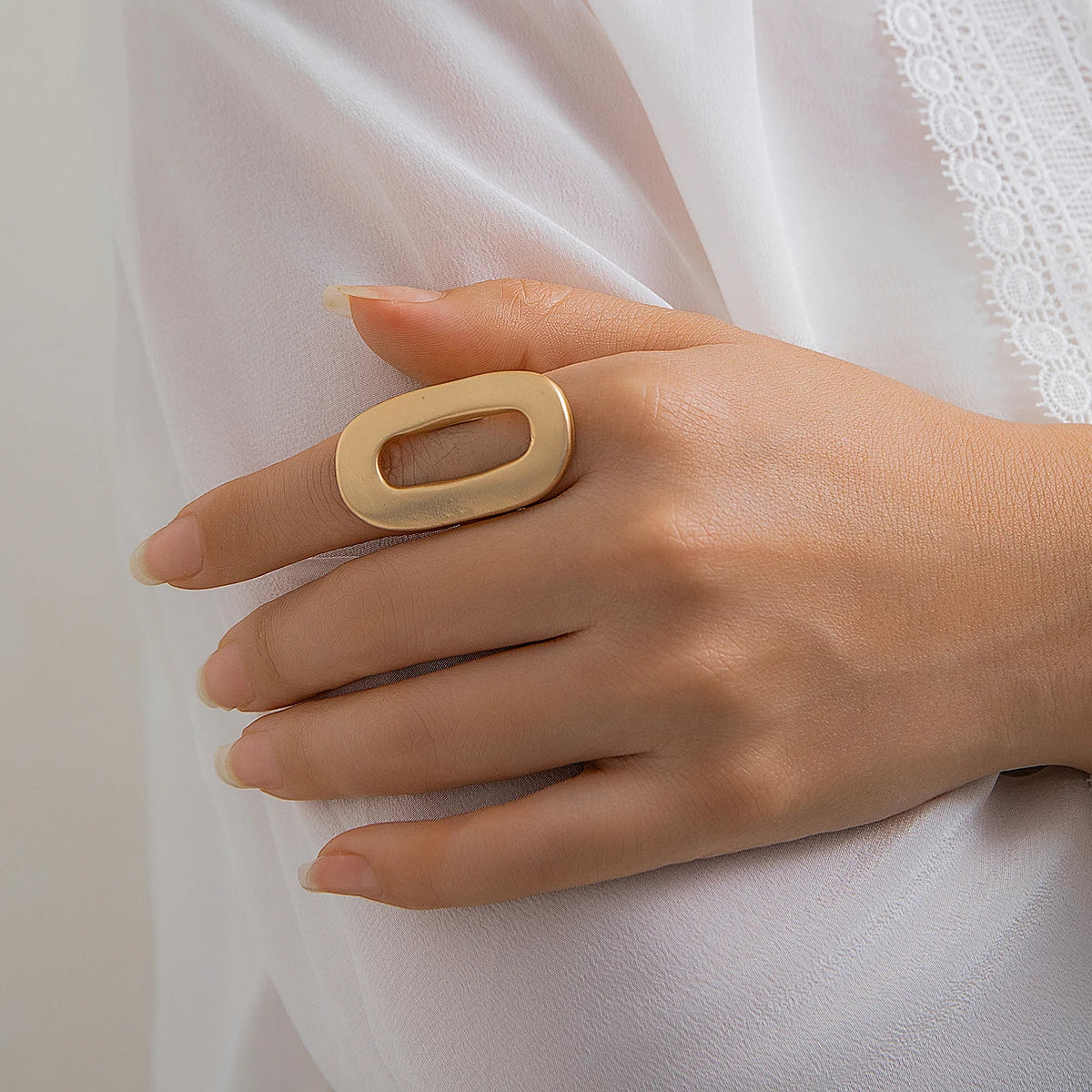Exaggerated Big Hollow Out Geometric Oval Rings for Women Creative Adjustable Finger Matte Rings Fashion Statement Jewelry Girls dermacollagene.com