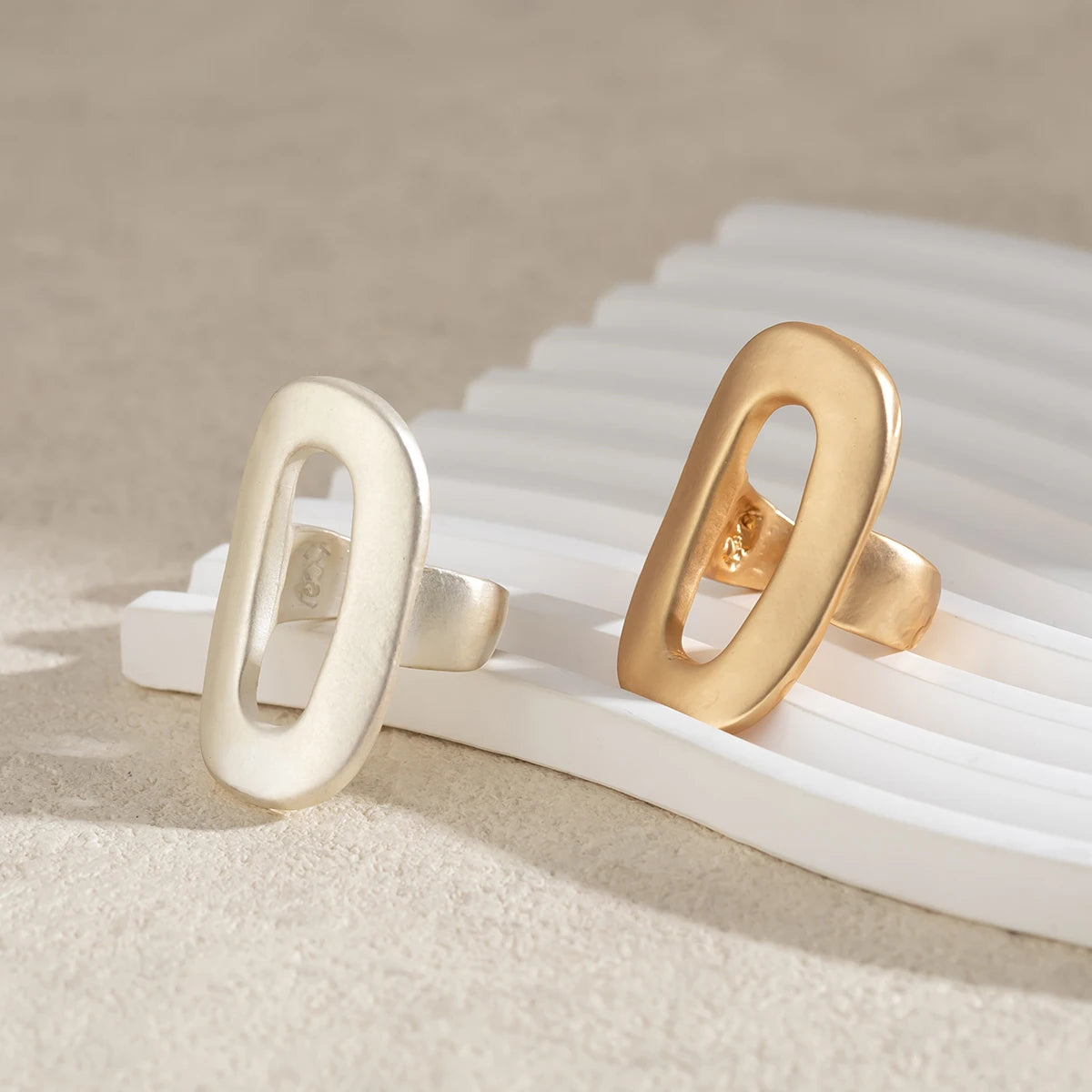 Exaggerated Big Hollow Out Geometric Oval Rings for Women Creative Adjustable Finger Matte Rings Fashion Statement Jewelry Girls dermacollagene.com